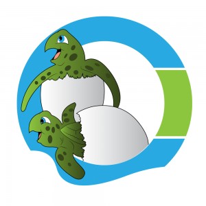 two hatching turtles coming out of HIOC logo graphic (no TM)